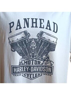 T-Shirt XL Harley-Davidson Panhead White Cotton Short Sleeve Nebraska Distress